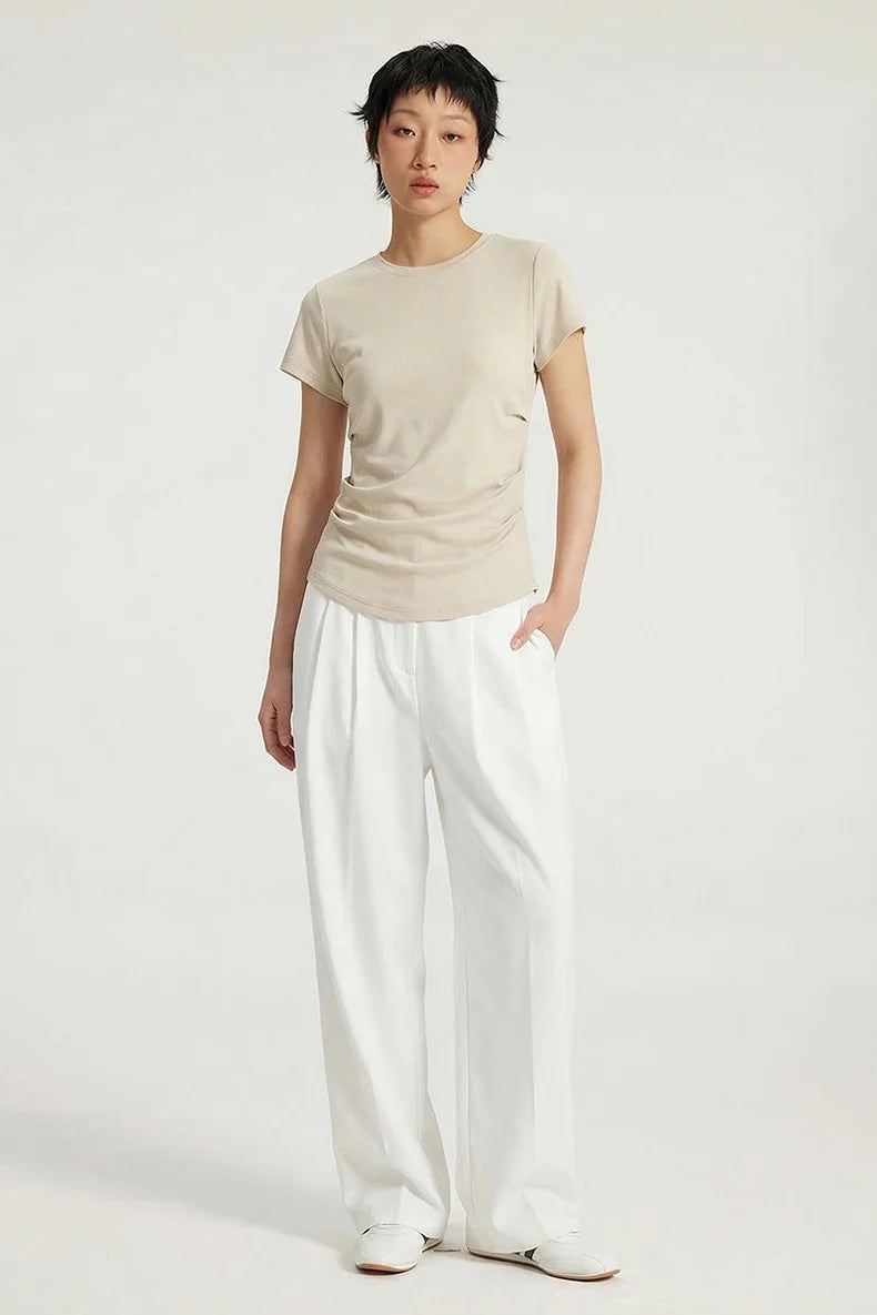 T-shirt rafraîchissant de luxe en Tencel pour femme — Détail froncé amincissant